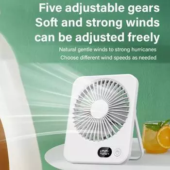 Портативный настольный вентилятор Перезаряжаемый постоянный вентилятор емкостью 1200 мАч с батарейным питанием и цифровым дисплеем Сверхтихий складной настольный вентилятор 5 регулируемых скоростей белый