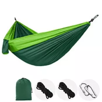 Портативный одинарный походный гамак 270x140см | Нейлоновая парашютная ткань & Сверхпрочные ремни | Компактный легкий для пляжа, пеших походов, альпинизма зелёный