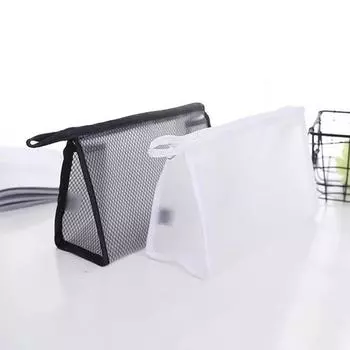 Портативный органайзер для макияжа и туалетных принадлежностей, дорожная косметичка на молнии, сетчатая сумка для хранения чёрный