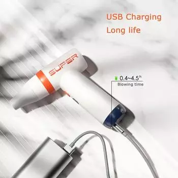 Портативный перезаряжаемый ручной вентилятор Мини-фен для волос с зарядкой через USB Фен для дома Пылесос для улицы Надувной белый