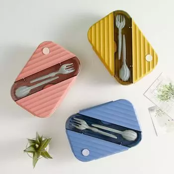 Портативный пластиковый ланч-бокс с вилкой и ложкой, пригодный для использования в микроволновой печи, контейнер для хранения еды, школьный ланч-бокс для детей, коробка для еды синий