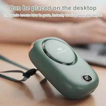 Портативный подвесной вентилятор с цифровым дисплеем, мощный поток воздуха, низкий уровень шума, зарядка через USB, безлопастной зелёный