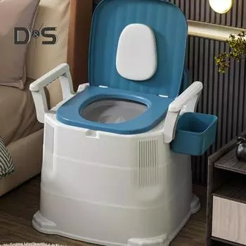 Портативный походный туалет с широким сиденьем для пожилых людей. Легко чистится. Стабильный портативный мобильный туалет для путешествий в помещении и на природе. синий