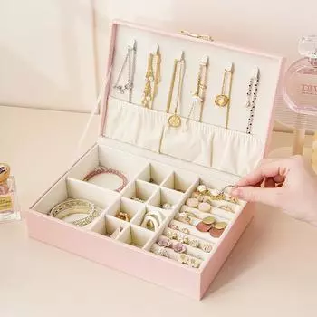 Портативный PU ящик для хранения ювелирных изделий дорожный органайзер футляр для ювелирных изделий кожаный органайзер для хранения сережек ожерелий колец ювелирных изделий дисплей 24 17 7cm розовый