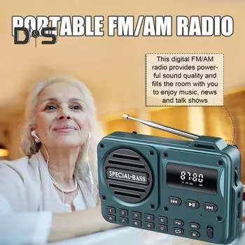 Портативный радиоприемник Bluetooth-совместимый динамик с цифровым дисплеем AM/FM-радиоприемник на батарейках Ручной беспроводной динамик чёрный