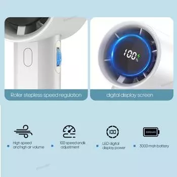 Портативный ручной турбовентилятор 100 скоростей плавно регулируемый мини USB охлаждающий вентилятор 3000 мАч высокоскоростной ручной турбовентилятор охладитель чёрный