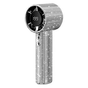 Портативный ручной веер со стразами, ЖК-дисплей, 199 скоростей, регулируемый, USB-перезаряжаемый, летний охлаждающий вентилятор, для кемпинга на открытом воздухе, путешествий, мини-персональный вентилятор серебряный