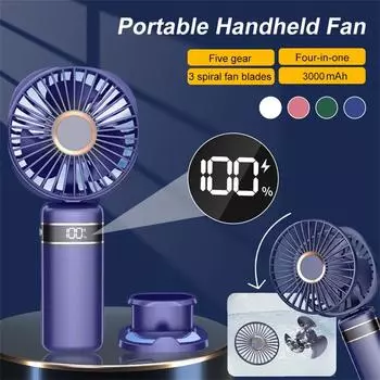 Портативный ручной вентилятор, мощный персональный вентилятор с базой, 5 регулируемых скоростей, USB аккумуляторная батарея One Size