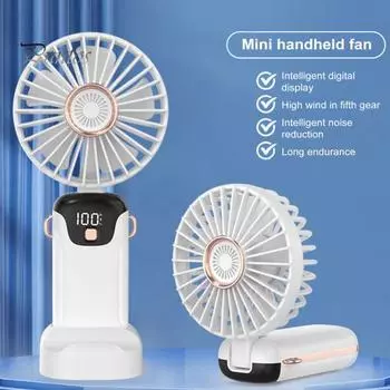 Портативный ручной вентилятор с 5 скоростями, работающий от батареи, перезаряжаемый через USB, малошумящий цифровой дисплей, карманный мини-вентилятор для путешествий синий