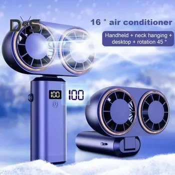 Портативный ручной вентилятор с цифровым дисплеем Складной, 90 градусов, малошумный, с батарейным питанием, перезаряжаемый турбовентилятор, 5-скоростной дизайн, персональный небольшой вентилятор синий
