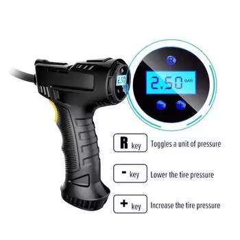 Портативный ручной воздушный насос 150PSI для автомобильных шин, оснащенный цифровым манометром и аварийным светодиодным фонарем Wireless