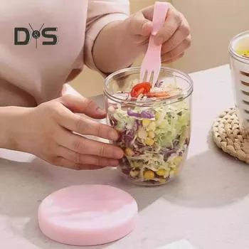 Портативный салатник с вилкой, контейнер для хранения фруктов для холодильника, не содержащий бисфенол А, герметичный, дорожный стаканчик, сохраняющий свежесть, контейнер для салата зелёный