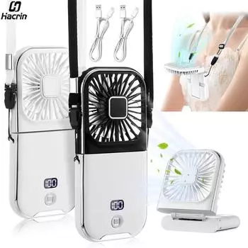 Портативный шейный вентилятор Ручной мини-маленький ручной вентилятор Складной шейный подвесной вентилятор Перезаряжаемые портативные мини-USB складные ручные вентиляторы черный белый