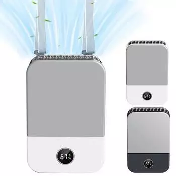 Портативный шейный вентилятор с 3 настройками скорости, цифровой дисплей, малошумный перезаряжаемый бесшумный кондиционер, охлаждающий вентилятор с поясным зажимом темно-синий