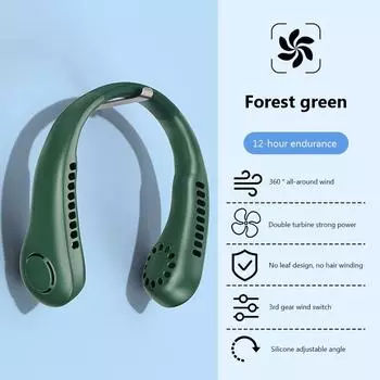 Портативный шейный вентилятор с 3 скоростями ветра, мини-электрический вентилятор 1200 мАч, USB-зарядка, ледяная плитка, охлаждающий воздухоохладитель, подвесной шейный вентилятор