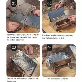 Портативный складной гриль-барбекю, нагревательные печи, многофункциональная стойка для гриля для кемпинга, барбекю, сетка, дровяная печь, гриль-барбекю из нержавеющей стали