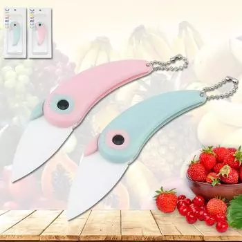 Портативный складной нож в виде мини-птицы, керамический нож для чистки фруктов, портативный нож для спальни в виде милого попугая, кухонные принадлежности, инструменты pink