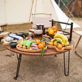 Портативный складной столик для плиты, круглый чайный столик для кемпинга, для пикников на открытом воздухе с барбекю коричневый