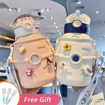 Портативный соломенный термос, милая бутылка для воды, кофейная кружка, кавайный детский стакан, дорожная термокружка, креативные мультяшные термосы without 3D sticker белый