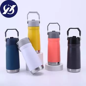 Портативный спортивный чайник из нержавеющей стали 304, портативный горшок для альпинизма большой емкости, автомобильная чашка с соломой 530ml белый