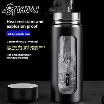 Портативный стеклянный пластиковый слой изолированный стакан офисный стакан для чая с высокой термостойкостью фильтр для разделения воды 380ml