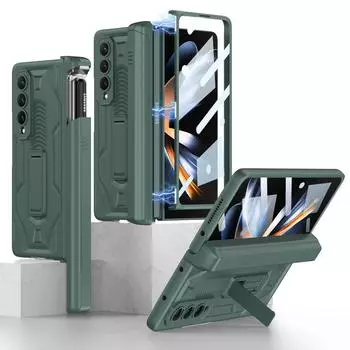 Портативный стеклянный пленочный чехол с подставкой для Samsung Galaxy Z Fold4 Fold 4 Fold3 Fold 3 Zfold4 5g, защитные чехлы для всего тела No Pen чёрный
