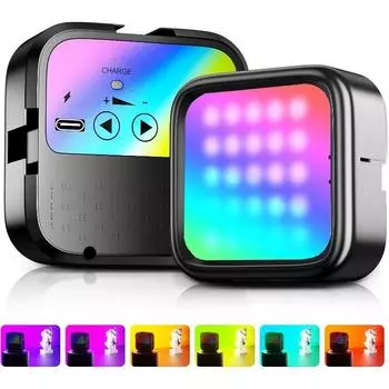 Портативный светодиодный фонарь для камеры RGB, светодиодный фонарь для камеры с несколькими режимами освещения, аккумуляторная лампа для автопортретов емкостью 2000 мАч чёрный