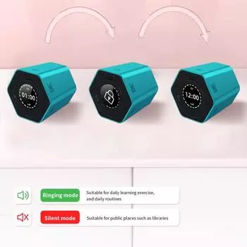 Портативный таймер Pomodoro, шестигранный перекидной таймер, двойной режим времени, производительность, куб, беззвучный режим, регулируемый звуковой сигнал для работы, учебы, управления офисными задачами серебряный