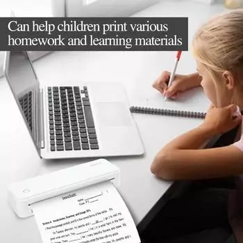 Портативный термопринтер формата А4, беспроводной настольный принтер, использование с мобильным ноутбуком белый