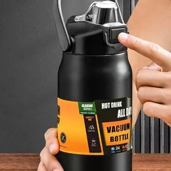 Портативный термос с соломинкой, термокружка из нержавеющей стали 304, стакан, кофейная чашка, спортивные термосы, бутылка с холодной и горячей водой 800ml чёрный