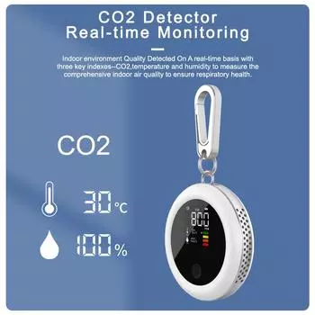 Портативный тестер углекислого газа 3 в 1 CO2 детектор температуры и влажности ЖК-дисплей перезаряжаемый воздух белый