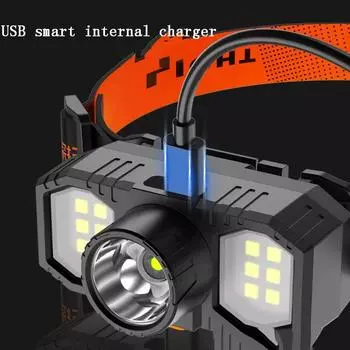 Портативный USB перезаряжаемый IP65 водонепроницаемый 3 режима мощный налобный фонарь светодиодный рыболовный налобный фонарь для кемпинга на открытом воздухе чёрный