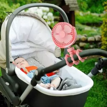 Портативный вентилятор для коляски с гибким штативом, 3 скорости, низкий уровень шума, работа от батареи, мощный охлаждающий вентилятор, съемный персональный вентилятор белый