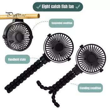 Портативный вентилятор для коляски с гибким штативом, 3 скорости, малошумный, вращающийся на 360 градусов, прикрепляемый вентилятор с батарейным питанием белый