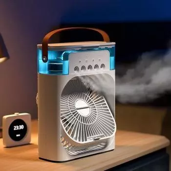 Портативный вентилятор кондиционеры USB электрический вентилятор светодиодный ночник водяной туман весело 3 в 1 увлажнитель воздуха для дома USB белый