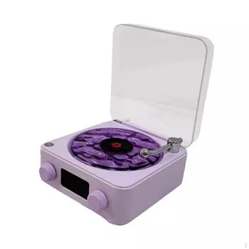 Портативный винтажный виниловый динамик с дисплеем времени для вечеринок, фиолетовый, легкий