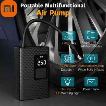 Портативный воздушный компрессор для автомобильных шин, быстрый воздушный насос, насос для накачивания шин, точный цифровой дисплей давления чёрный