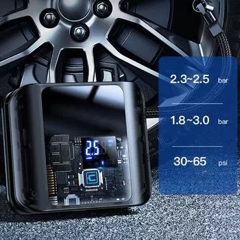 Портативный воздушный компрессор для накачивания шин 10 бар перезаряжаемый насос для накачивания шин с дисплеем давления чёрный