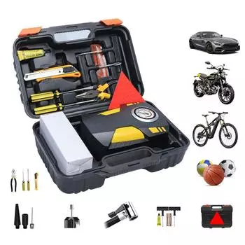 Портативный воздушный компрессор для накачивания шин, аккумуляторный насос для накачивания шин с 3 насадками, 12 В, автомобильный электрический воздушный насос со светодиодной подсветкой