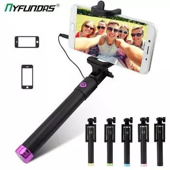 Портативный выдвижной ручной монопод для селфи, ручная проводная селфи-палка для смартфона, аксессуары для мобильных телефонов чёрный
