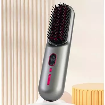 Портативный выпрямитель для волос, горячая расческа, анти-обжигающие керамические бигуди, электрическая выпрямляющая расческа с зарядкой от USB, расческа для завивки волос чёрный