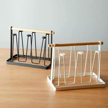 Портативный железный держатель для стаканов, бытовая стойка для слива кофейных чашек, деревянные поручни, держатель для стаканов, кухонная полка для хранения чашек в гостиной чёрный