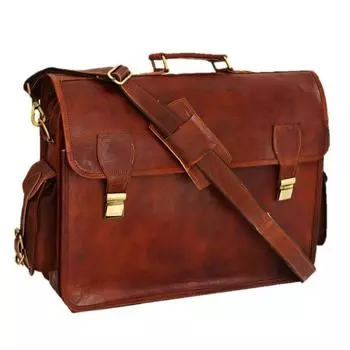 Портфель через плечо из козьей кожи, Мужская сумка для ноутбука, винтажная сумка из натуральной кожи 18 x 13 x 5 in коричневый