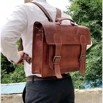 Портфель для ноутбука для мужчин и женщин из натуральной кожи, винтажная офисная сумка 18 x 13 x 5 in коричневый