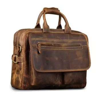 Портфель из кожи буйвола, офисная сумка-мессенджер, сумка для ноутбука, сумка на плечо, 16 дюймов коричневый