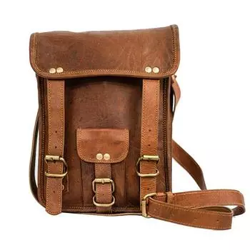 Портфель-мессенджер из козьей кожи через плечо Мужская сумка через плечо S Bag Brown New 11 x 9 x 4 in коричневый