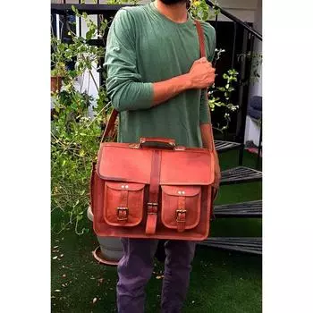 Портфель-мессенджер из козьей кожи, оригинальная мужская винтажная коричневая новая сумка через плечо 11 x 15 x 4 in коричневый