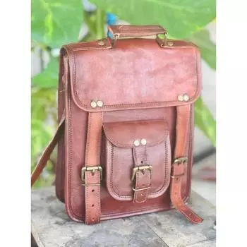 Портфель мессенджера из козьей кожи для ноутбука Мужская сумка через плечо S Bag Brown New 11 x 9 x 3 in коричневый