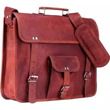 Портфель ручной работы, сумка-сатчел, мужской, из свежей кожи, винтажный, для ноутбука, мессенджер 16 x 12 x 5 in коричневый