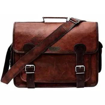 Портфель ручной работы унисекс Сумка через плечо для ноутбука из натуральной кожи с козьим покрытием 13x18x5 inches коричневый